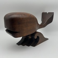 Vintage Whale Hand Carved Wooden Figure 13"x7" Statue Wave Two Piece
