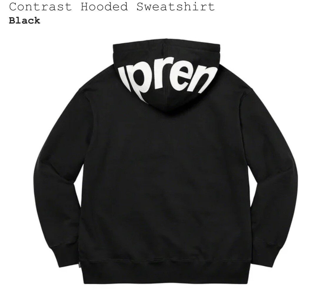Supreme Contrast Hooded Sweat Shirt Black SIZE L IN HAND