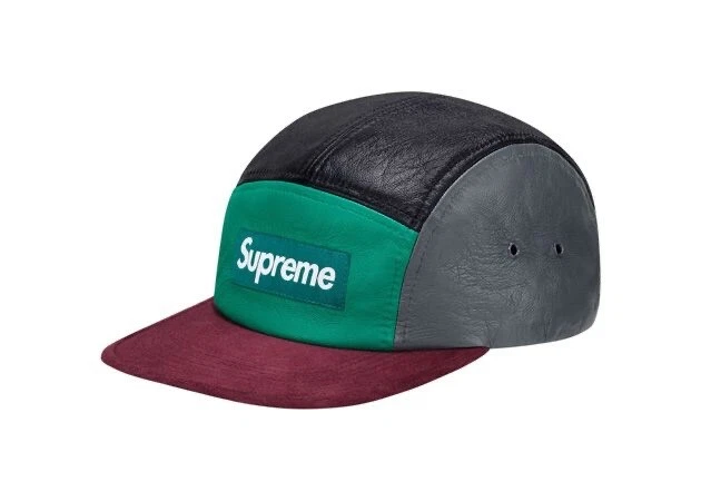 Casquette de camp Supreme NYC cuir daim vert noir rare NEUVE FW 2012 BOÎTE LOGO BOGO US