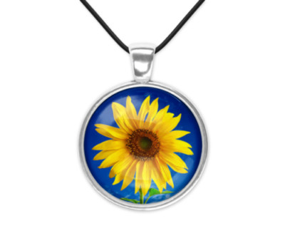 SUNFLOWER FLOWER YELLOW charm pendant 20'' Sterling 925 Silver plated necklace  
