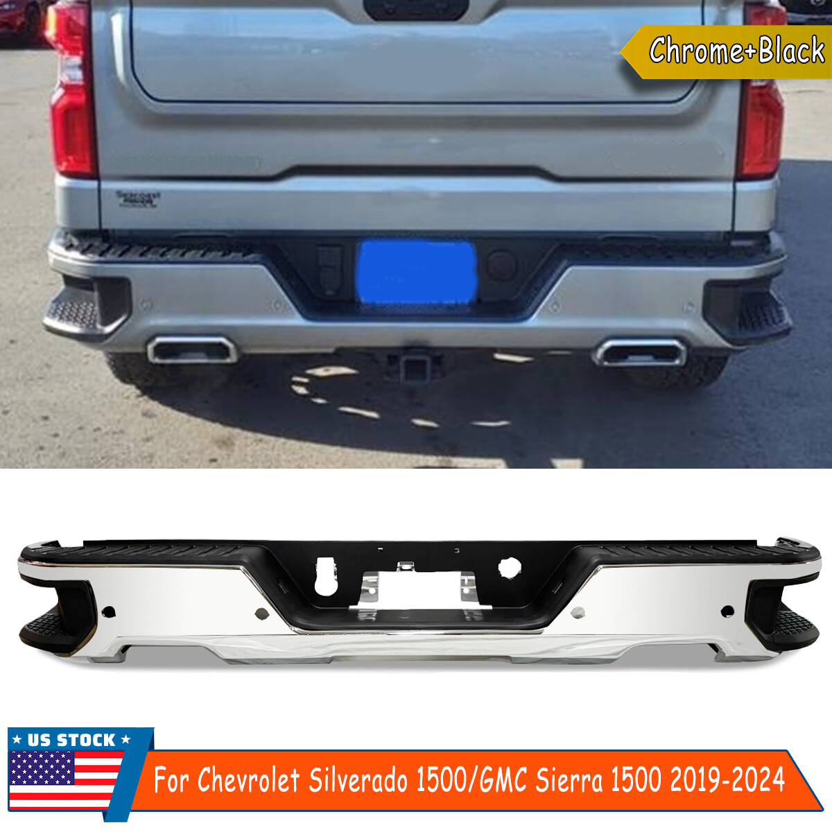Rear Bumper For 2019-2024 Chevy Silverado/GMC Sierra 1500 w/ Park & Dual Exhuast