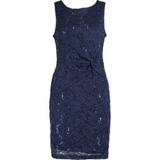 New SCARLETT Premium Womens Navy Blue Lace Side Knot Midi Dress UK 10 BNWT