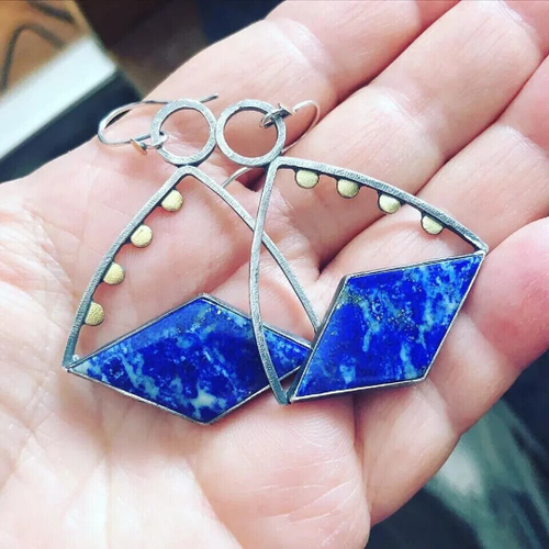 Vintage Design Handmade Lapis Lazuli Silver Earrings-Lapis Lazuli Drop Earrings - Picture 4 of 10