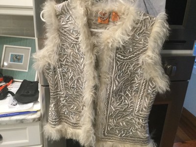 Tory Burch embroidered and fur vest. Sz 