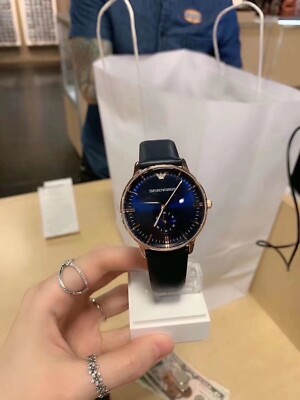 New Emporio Armani Quartz Blue Dial Blue Leather Men's Watch