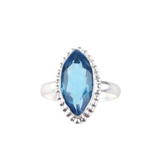 Swiss Blue Topaz Gemstone 925 Sterling Silver Handcrafted Jewelry Ring For Women