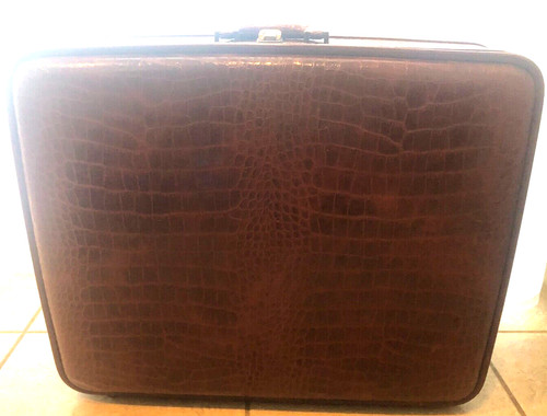 Vintage Olympic Luggage Corp Suitcase Moc Croc Brown 20" Tall x 25.5" Wide