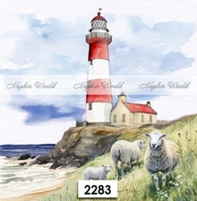 (2283) TWO Paper LUNCHEON Decoupage Art Craft Napkins - LIGHTHOUSE SHEEP OCEAN