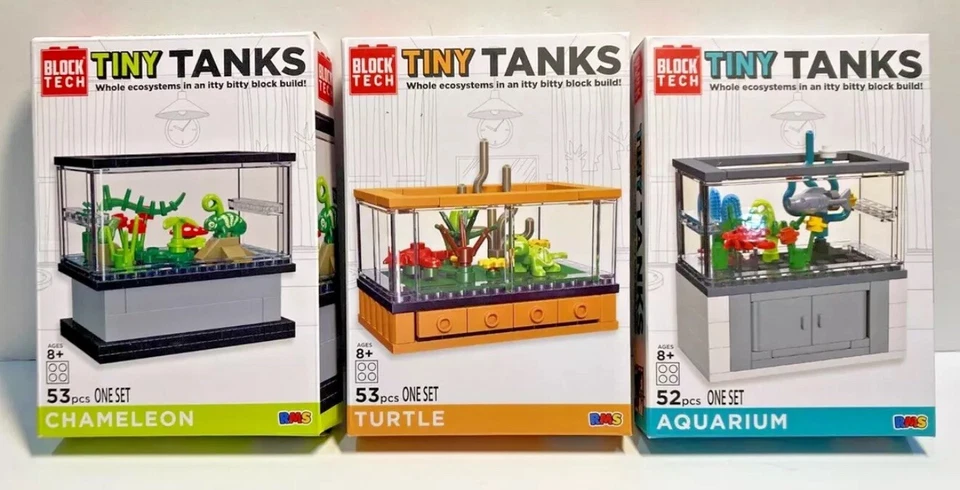BLOCK TECH PEQUEÑOS TANQUES Juego Completo de 3 Mascotas Tortuga Camaleón Acuario 158 Piezas en Total Foto 2 de 4