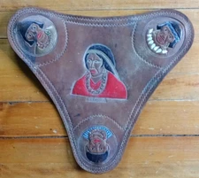 Antique Native Leather Painting Seat Chair Cover Colombia Primitive Folk Art