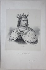1847 FILIBERTO II Duca di Savoia il Bello litografia Gemelli Doyen Isnardi