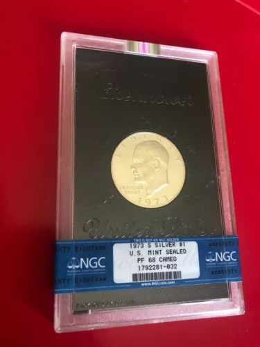 1973 S SILVER  $1 US Mint Sealed NGC PF 68 Cameo BEAUTIFUL TONED