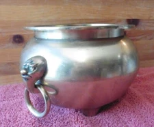 Vintage Brass Cauldron Pot face rings handles Planter incense Chinese Lettering