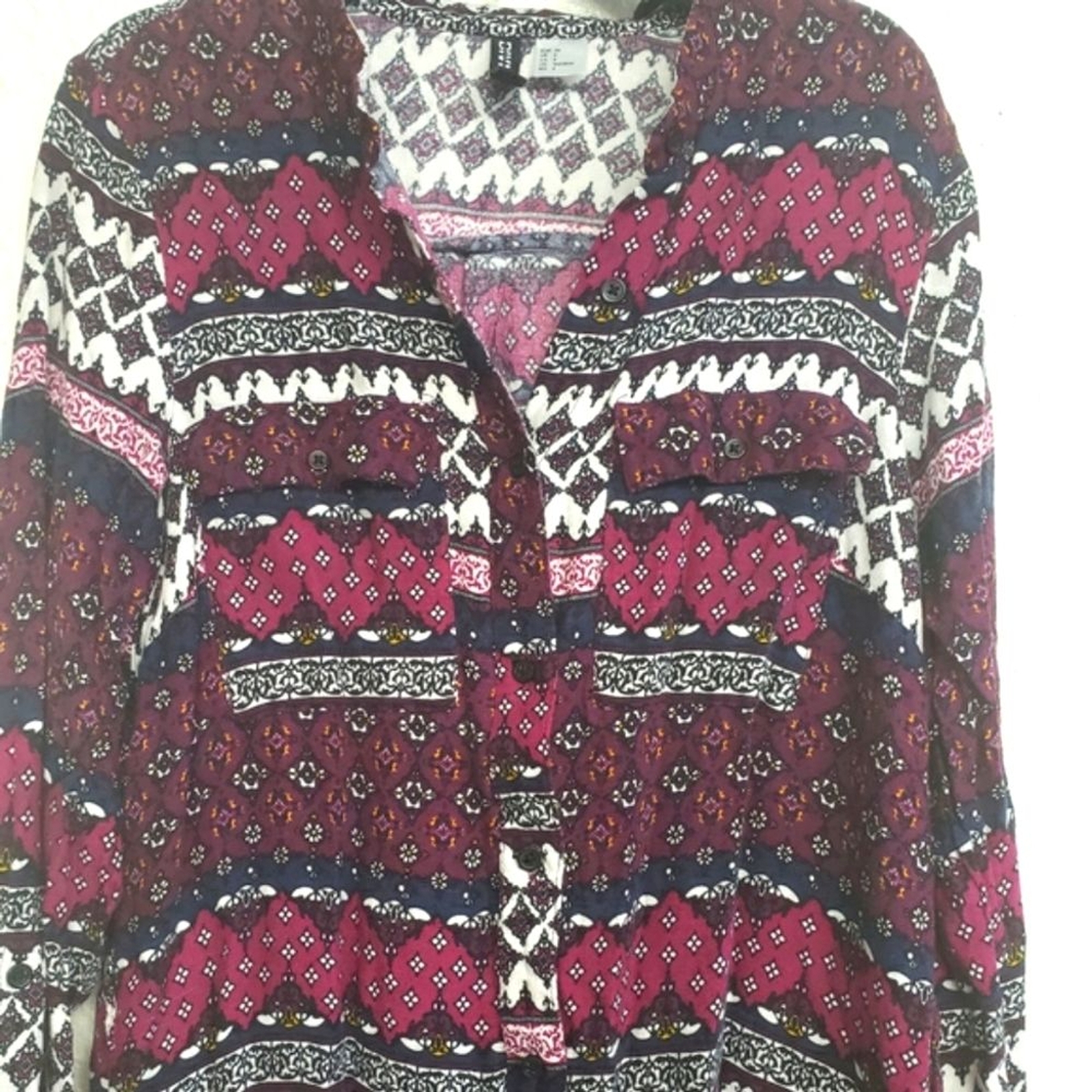H&M Divided Button-Down Tunic Patterned Blouse Si… - image 4