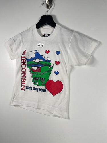 Vtg 1990 Screen Stars Best Unisex Kids Graphic T-Shirt Wisconsin Size 6-8 12x16 - Picture 2 of 9