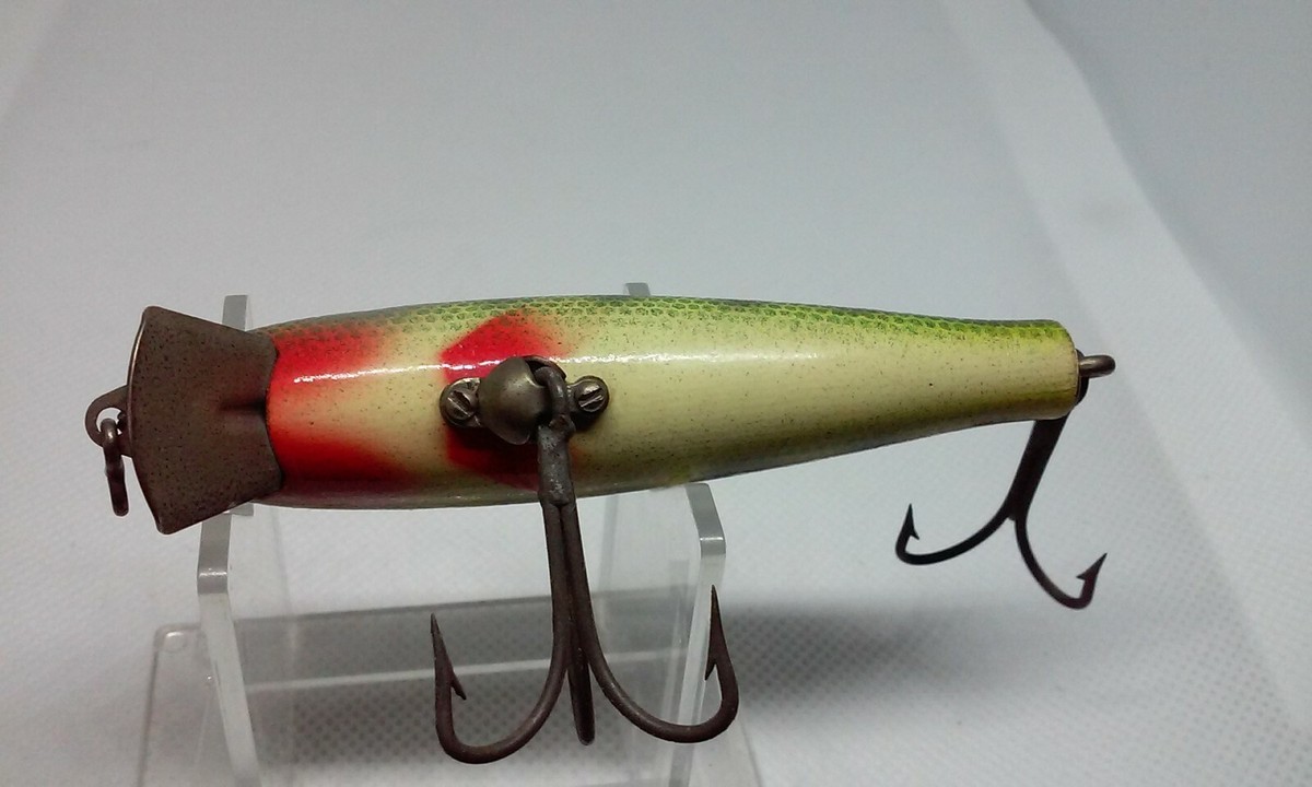 Leurre de pêche ancien en bois Pflueger Mustang Palomine