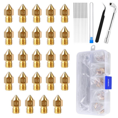 24PCS MK8 Nozzles 3D Printer Extruders Brass Nozzles 0.2Mm/0.4Mm/0.6Mm/0.8Mm/1.0