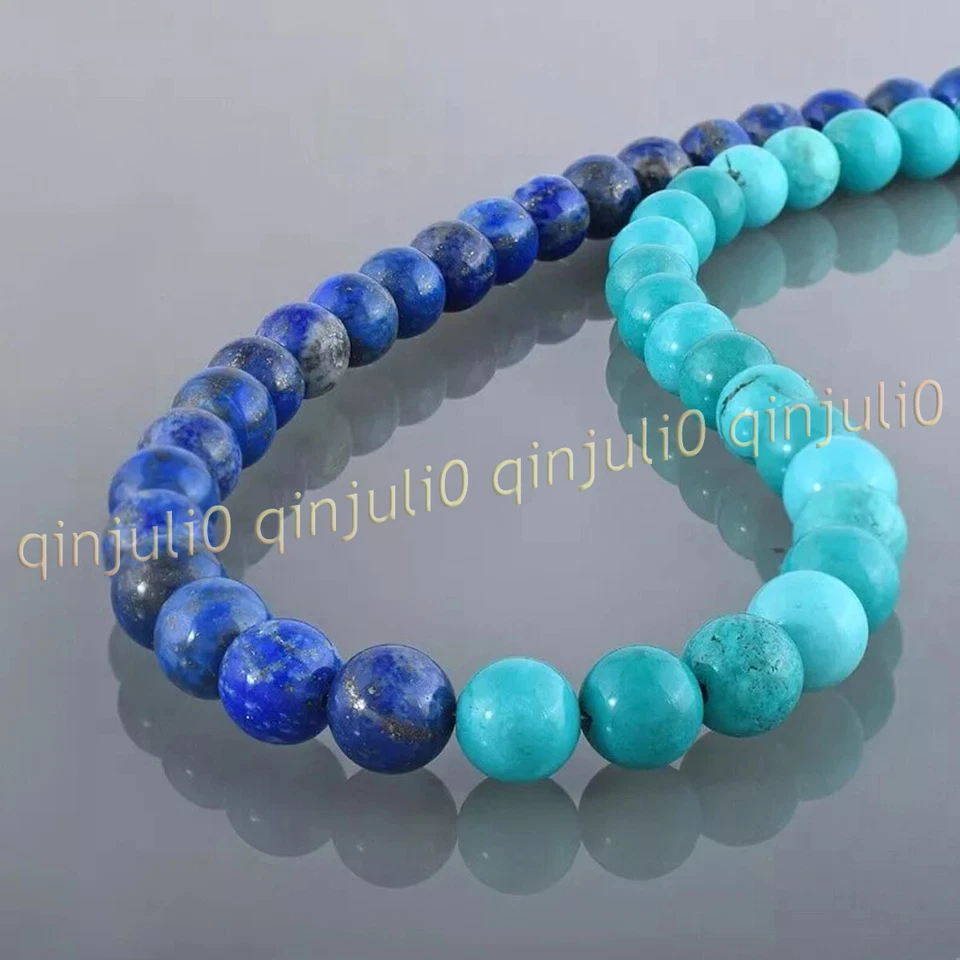 Colar de contas redondas de pedra preciosa lápis-lazúli turquesa natural 14-100 polegadas 6-12 mm - Imagem 3 de 4