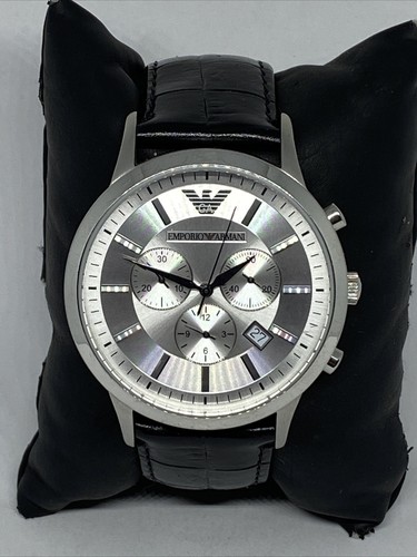 Emporio Armani AR-2432 Men's Black Leather Analog Silver Dial Quartz Watch  MP15 4048803489420 | eBay