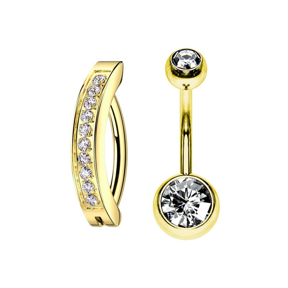 G23 Titanium 14G Double Row CZ Clicker Belly Button Ring Navel Piercing Jewelry