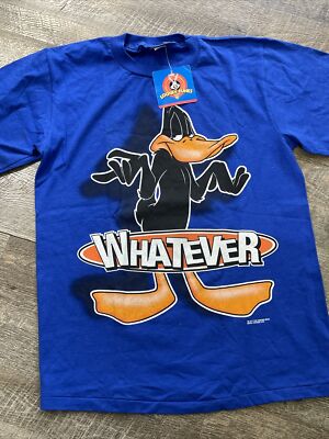 NWT Vintage 90s Daffy Duck Warner Bros Whatever T Shirt Blue Adult Sz M Rare