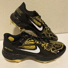 Nike Alpha Huarache Elite 3 Low PRM Cleat - CV3553-001 Black Gold White Size 8.5