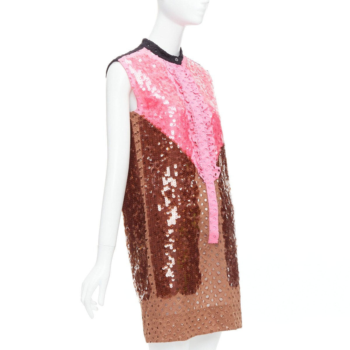 rare LOUIS VUITTON pink brown colorblock sequin embroidery rare LOUIS VUITTON pink brown colorblock sequin embroidery
