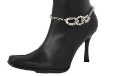 Women Western Boot Anklet Silver Chain Metal 3 Links Western Shoe Charm Beads