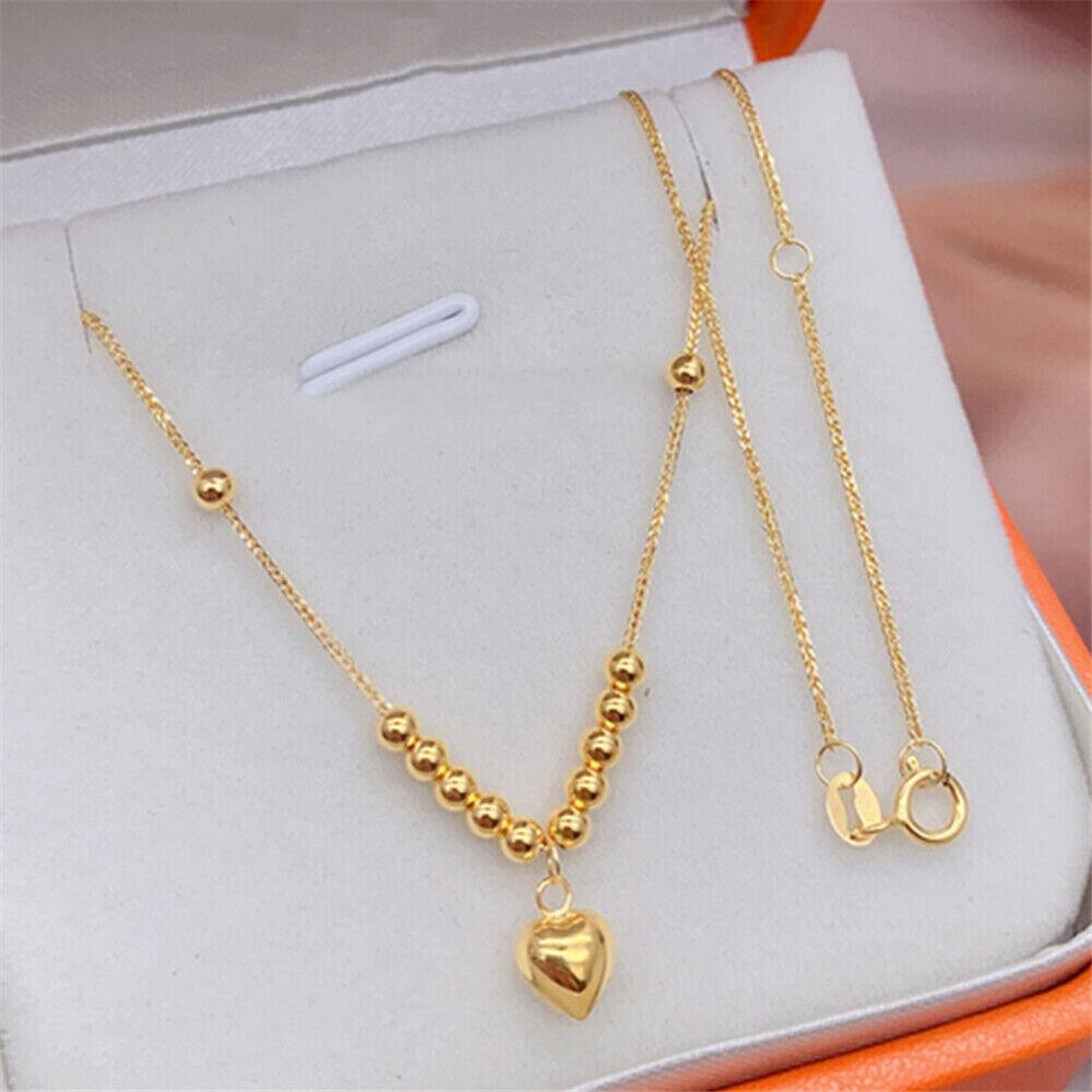Pure 18K Yellow Gold Chain 2mm Heart Beads Wheat Link