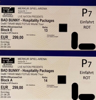 Bad Bunny Hospitality Packages Tickets (2x) Düsseldorf 21.06.26 
