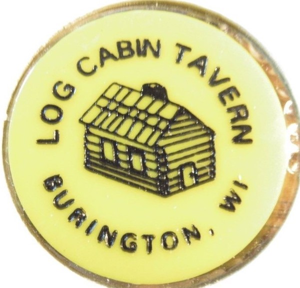 Ficha comercial de plástico amarillo ERROR cabaña de troncos taberna Burlington, WI - Wisconsin