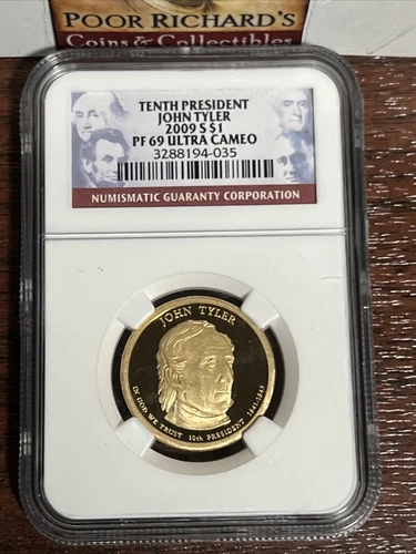 NGC PR69 Ultra Cameo, Tenth President, John Tyler. 2009 S Dollar SDL1009