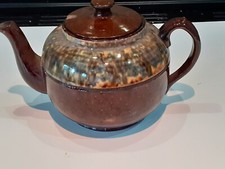 Antique English Teapot Unusual Lid-Brown mottle glaze