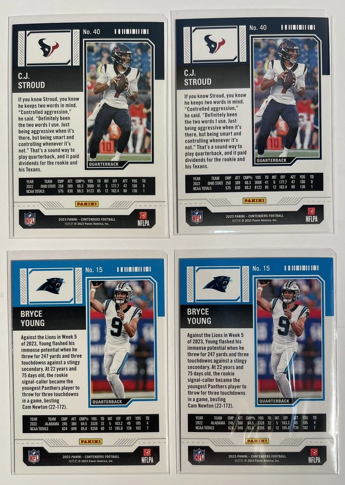 C.J. Stroud & Bryce Young 2023 Contenders 4 Card Lot - Base Card & Red Parallel - Image 2 of 2