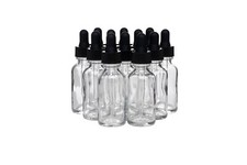 Clear Boston Round Glass bottles Black Dropper Cap 1 oz / 30 ml 12 Pack