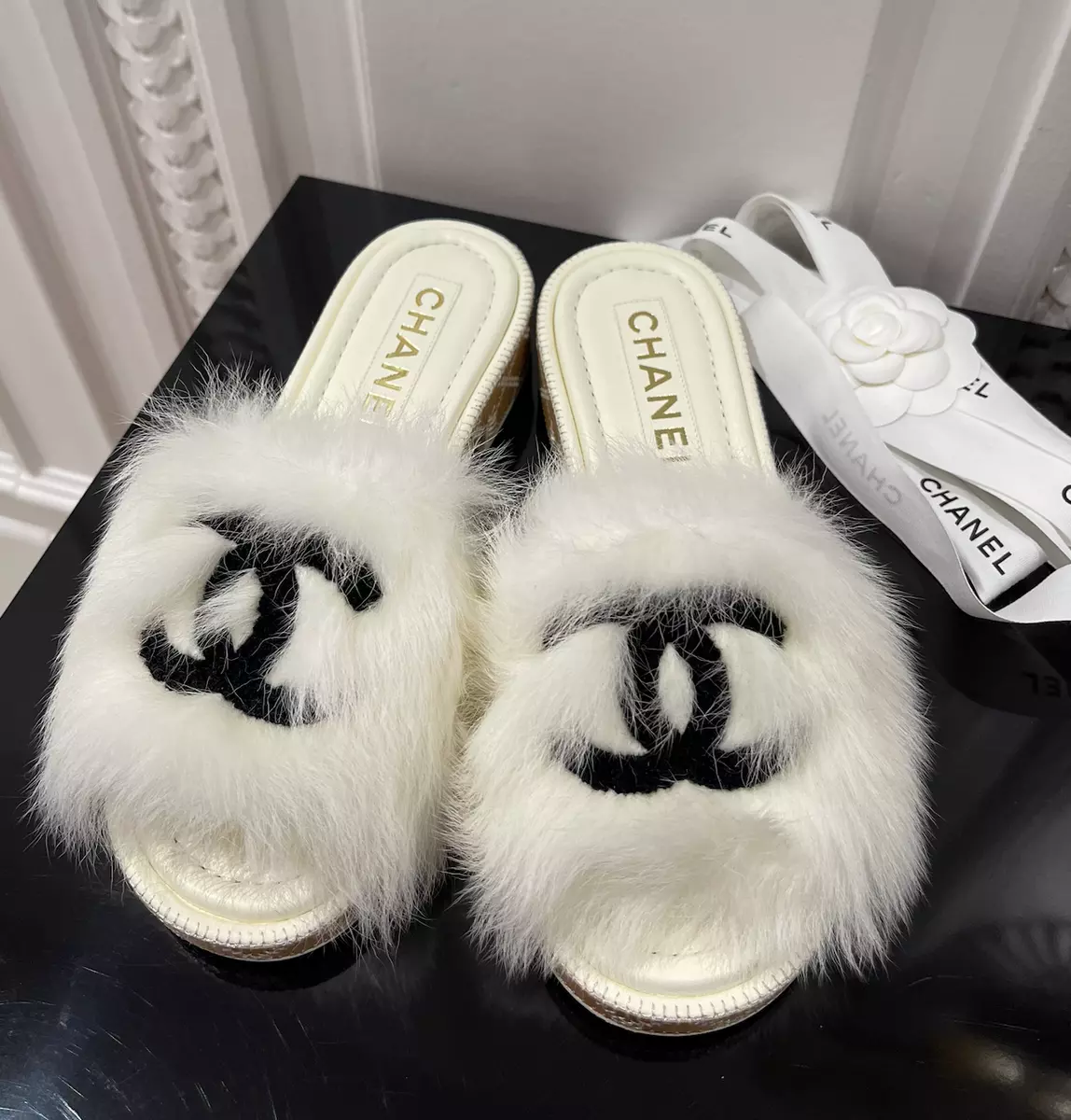 chanel shearling mules