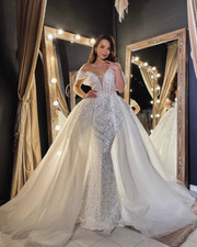 Luxury Sparkling Beaded Mermaid Wedding Dresses Detachable Train Bridal Gowns-