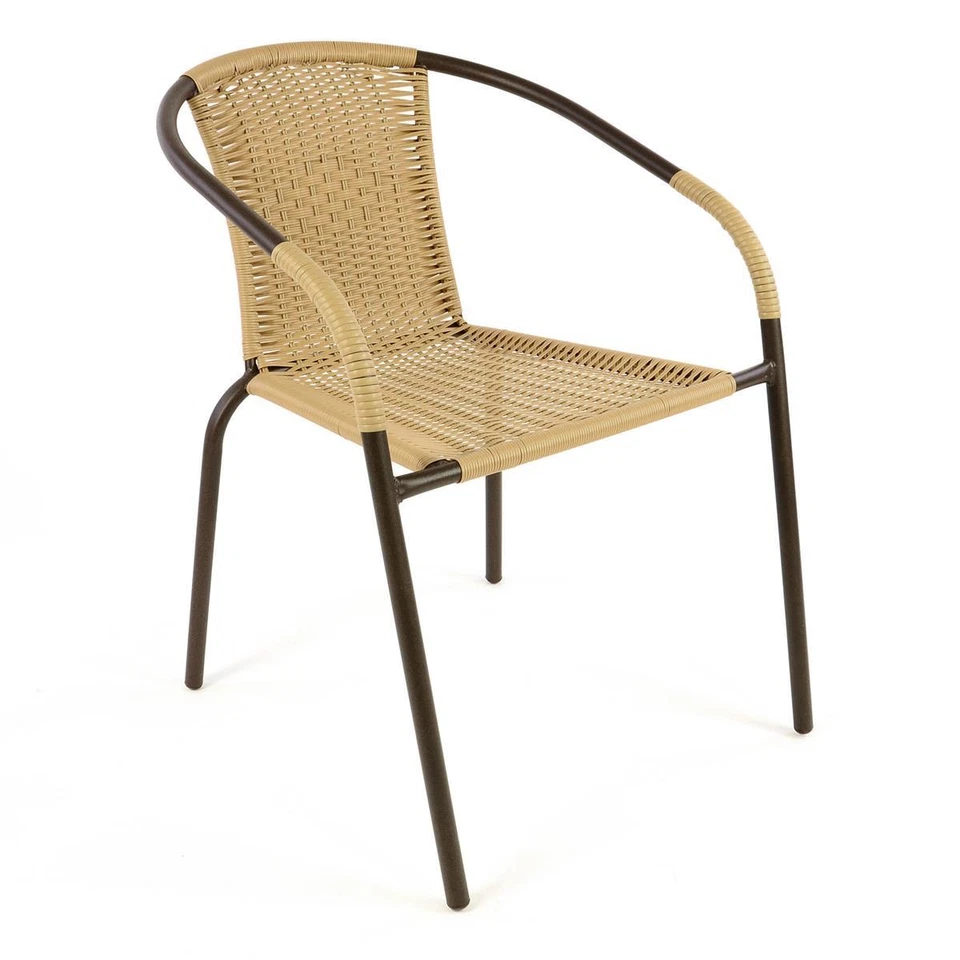 Bistroset Balkonset beige Sitzgarnitur aus Glastisch + Bistrostuhl Poly-Rattan - Bild 3 von 4