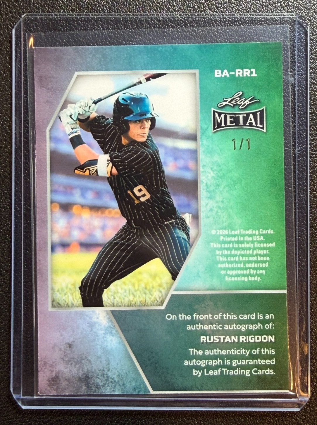 2026 Leaf Metal Baseball Rustan Rigdon Green Crystal Auto 1/1 #BA-RR1 Vanderbilt view 2