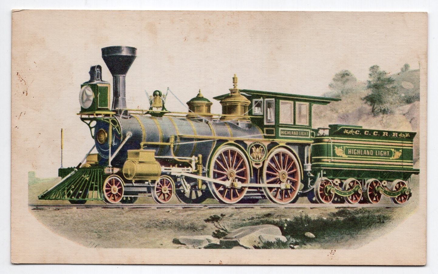 Railroad Train Ephemera Card #16 - Milton Bradley - The Highland Light