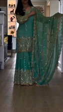 New Heavy Satin Sky Blue Top Palazzo With Dupatta For Indian Function Wear