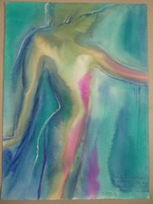 Fantasievolles Frauenbildnis - B. Lay - Aquarell signiert - Malerei Akt - 1991