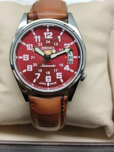 Seiko automatic Refurbished vintage Red dial Men's wrist watch free shipping