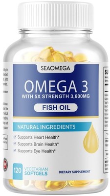 Omega 3 Fish Oil  3600MG 120 Softgels (60 Serv) 5x Strength Supports Heart Eyes
