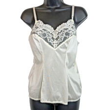 Retro 90s White Camisole Size SmalI Ivory Nylon Lace Lingerie Top Vassarette