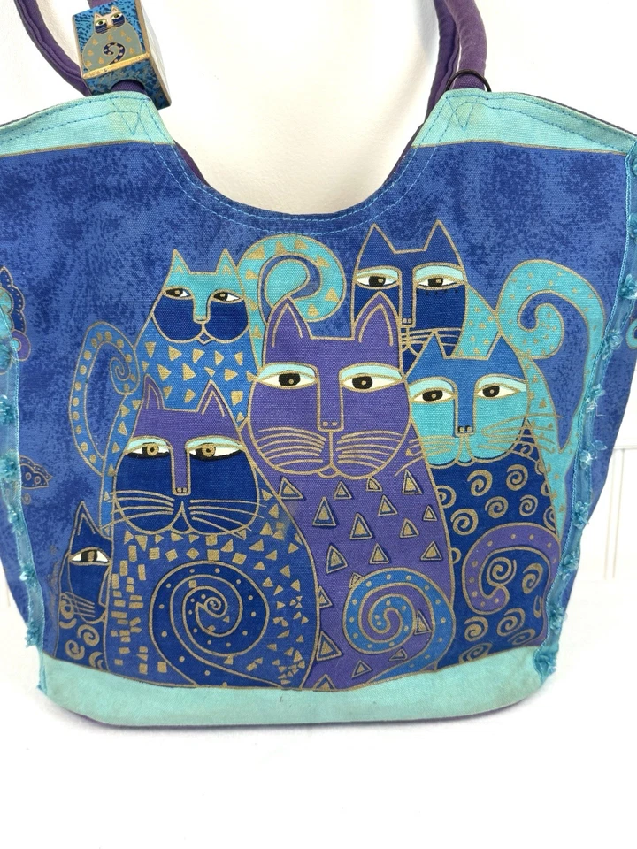 Laurel Burch Indigo Cats Large Shoulder Canvas Tote Bag Luggage - Image 3 of 4