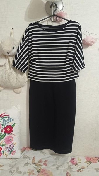 Women Laura Ashley Dress Black White Stripes 36