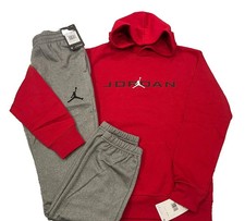 NWT NIKE AIR JORDAN BOY 2 PC SET RED HOODIE  GRAY DRI-FIT ACTIVE JOGGERS L  XL
