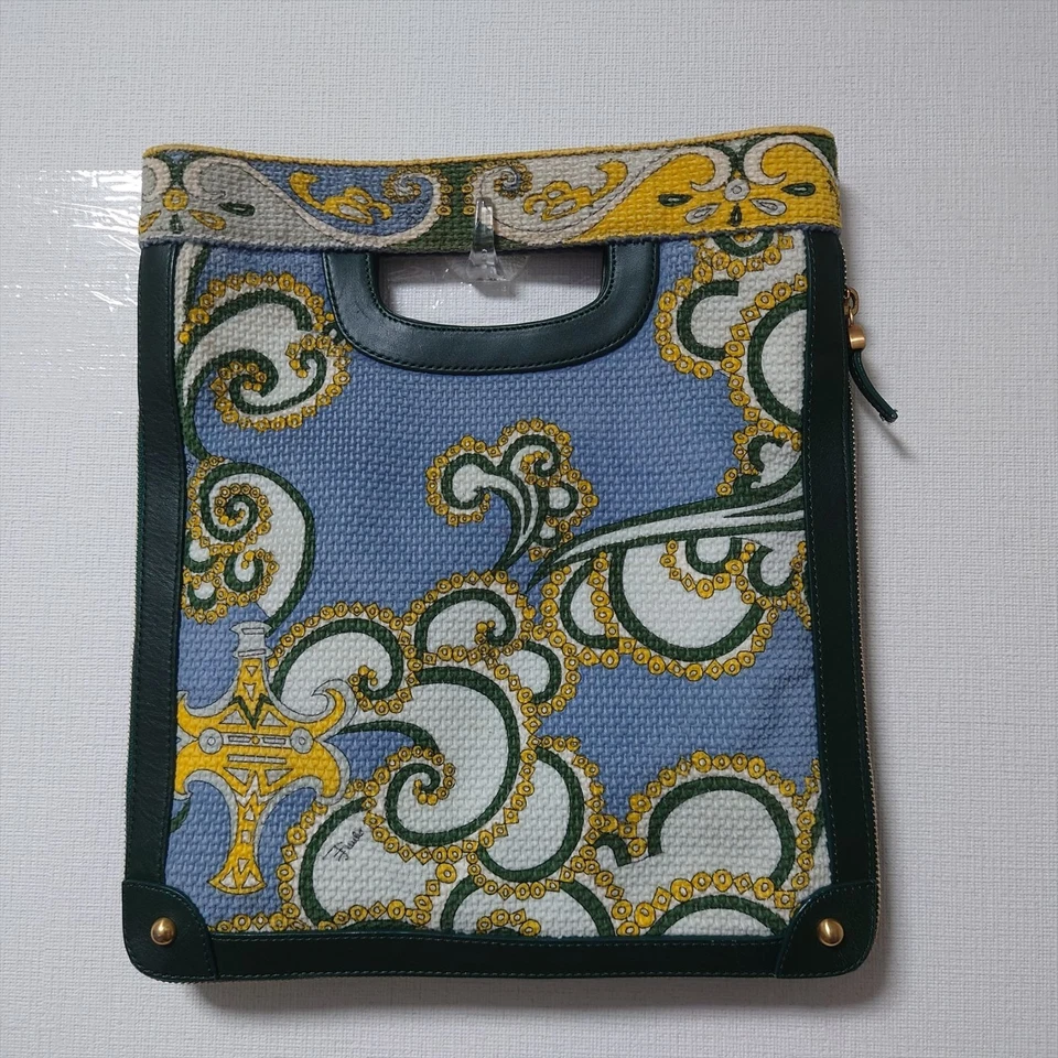 Emilio Pucci Bolso de Mano Bolso de Mano Bolso de Mano Mediano Con Correa Monedero Lona Azul Verde Foto 3 de 4