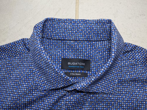 Bugatchi Men's Large Shirt Blue Ooohcotton Tech Button Up Long Sleeve Stretch - Picture 4 of 7